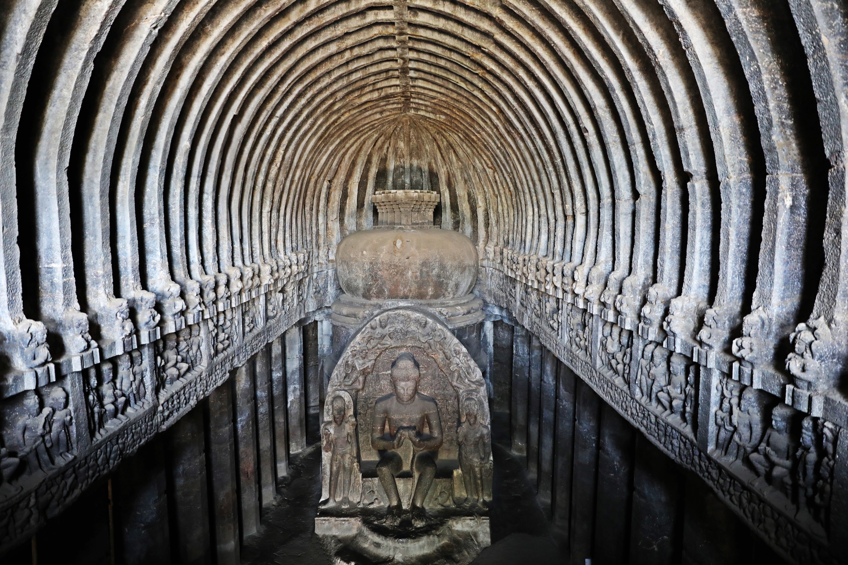 Cathedral ceiling, Buddhist rock-cut temple, Ellora