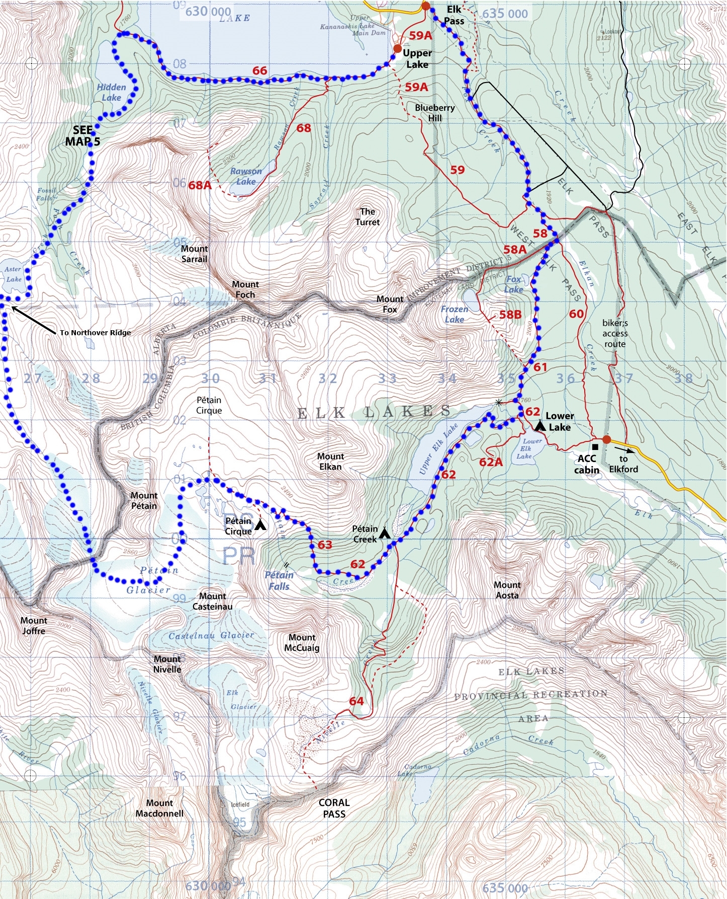 Map - Elk Lakes to Aster Lake